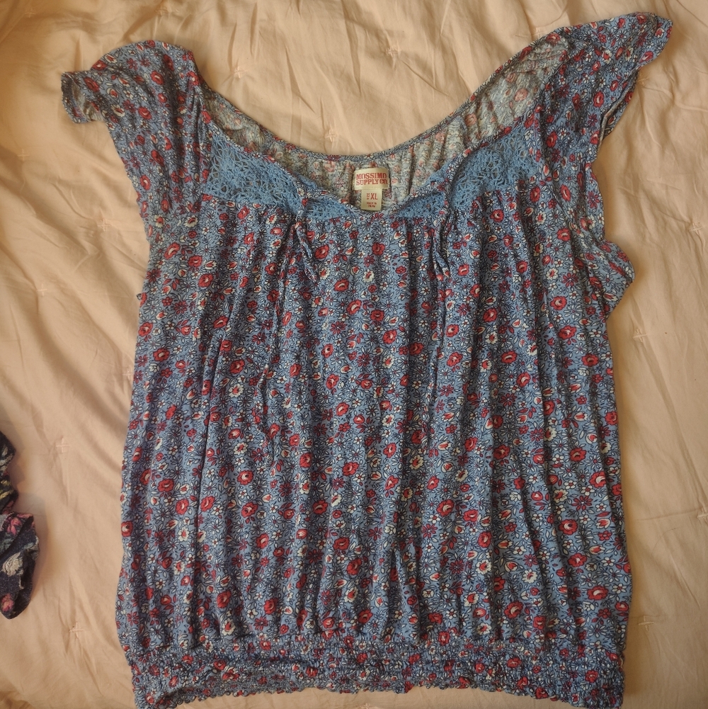 Mossimo Supply Co. Blue and Red Floral Blouse